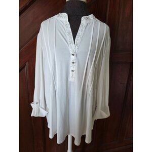 J.T.B White Long Sleeve Blouse With Rhinestone Embellishments Size XL